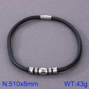 Stainless Steel Leather Necklaces - KN282878-TXH