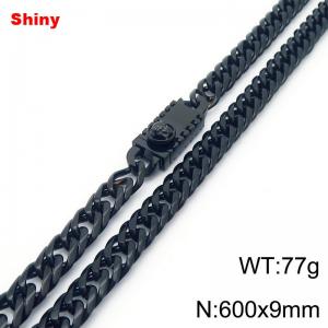 600x9mm Shiny Link Chain Necklace With Unique Clasp Men Women Stainless Steel 304 Jewelry Black Color - KN284810-Z