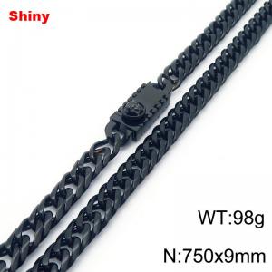 750x9mm Shiny Link Chain Necklace With Unique Clasp Men Women Stainless Steel 304 Jewelry Black Color - KN284813-Z