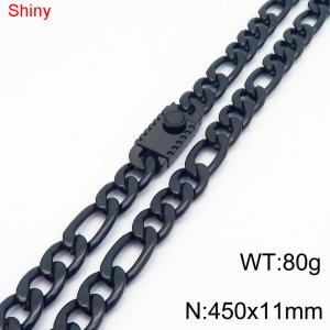 11mm 45cm minimalist polished plain chain geometric pattern stainless steel square buckle 3:1 Figaro necklace - KN285112-Z