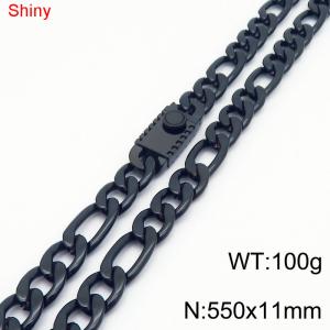 11mm 55cm minimalist polished plain chain geometric pattern stainless steel square buckle 3:1 Figaro necklace - KN285114-Z