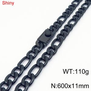 11mm 60cm minimalist polished plain chain geometric pattern stainless steel square buckle 3:1 Figaro necklace - KN285115-Z