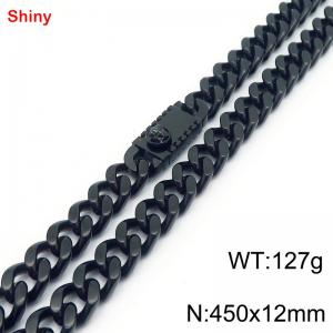 450x12mm Black Color Shiny Cuban Link Chain Stainless Steel Choker Necklace for Men Women - KN285245-Z