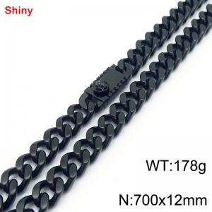 700x12mm Black Color Shiny Cuban Link Chain Stainless Steel Choker Necklace for Men Women - KN285250-Z