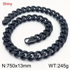 75cm Shiny Stainless Steel 304 Lobster Buckle Cuban Necklace For Men Black Color - KN285703-Z