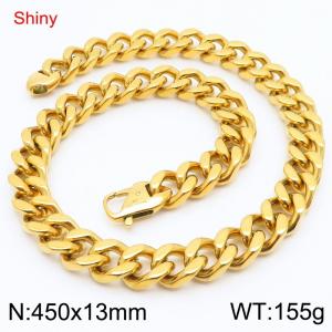 45cm Shiny Stainless Steel 304 Lobster Buckle Cuban Necklace For Men Gold Color - KN285704-Z