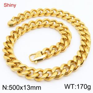 50cm Shiny Stainless Steel 304 Lobster Buckle Cuban Necklace For Men Gold Color - KN285705-Z