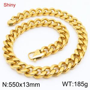 55cm Shiny Stainless Steel 304 Lobster Buckle Cuban Necklace For Men Gold Color - KN285706-Z