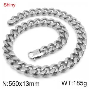 Simple stainless steel 13mm four sided ground Cuban chain 55cm necklace - KN285713-Z