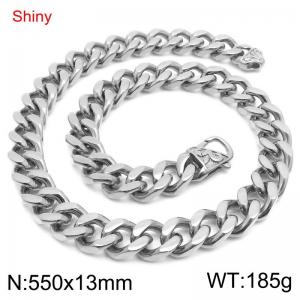 Minimalist stainless steel 13mm patterned buckle with four sided ground Cuban chain 55cm necklace - KN285734-Z