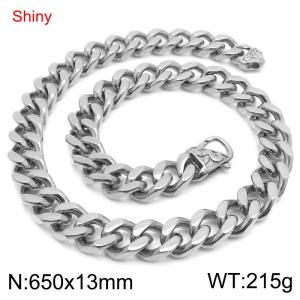 Minimalist stainless steel 13mm patterned buckle with four sided ground Cuban chain 65cm necklace - KN285736-Z