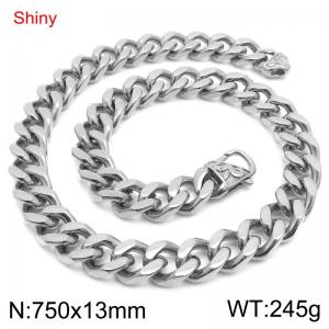 Minimalist stainless steel 13mm patterned buckle with four sided ground Cuban chain 75cm necklace - KN285738-Z