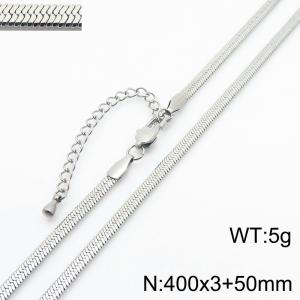 Women's silver 3mm herringbone flat snake chain stainless steel necklace - KN285855-Z