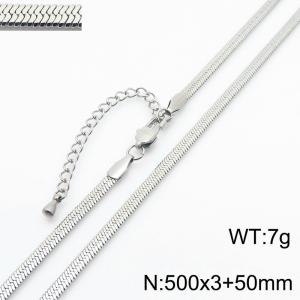 Women's silver 3mm herringbone flat snake chain stainless steel necklace - KN285856-Z