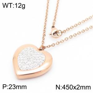 Peach Heart White Mud Full Diamond Stainless Steel Pendant Necklace - KN286110-ZC