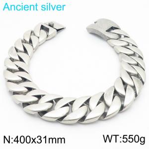 400x31mm Domineering Ancient Silver Cuban Chain Stainless Steel Jewelry Male Necklaces - KN286222-KJX