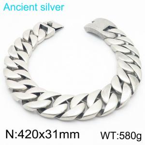 420x31mm Domineering Ancient Silver Cuban Chain Stainless Steel Jewelry Male Necklaces - KN286223-KJX