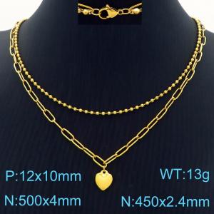 Fashionable and popular stainless steel heart-shaped double-layer layered necklace - KN287540-Z