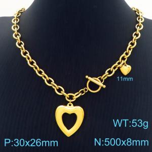 A niche design cold style stainless steel heart-shaped OT buckle necklace - KN287545-Z