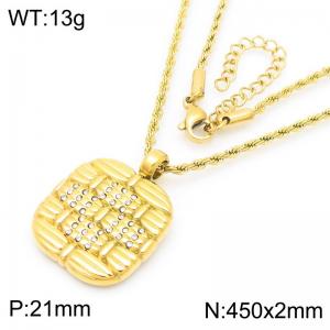 Zirconia Square Pendant Necklace for Women Gold Color Stainless Steel Trendy Jewelry - KN288786-GC