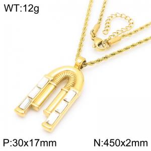 Crystal Stone U Pendant Necklace For Women Gold Color Stainless Steel Trendy Jewelry - KN288808-GC