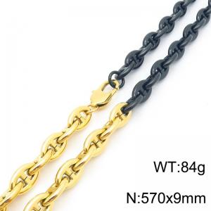 Stainless steel simple and fashionable 570 × 9mm Japanese chain special buckle, charming temperament, gold&black mixed color necklace - KN289141-KFC