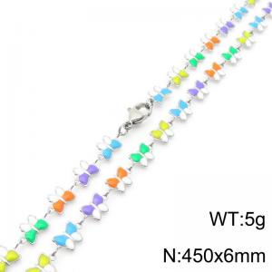 Fashionable Ins style stainless steel colorful butterfly splicing necklace 45cm - KN289209-Z