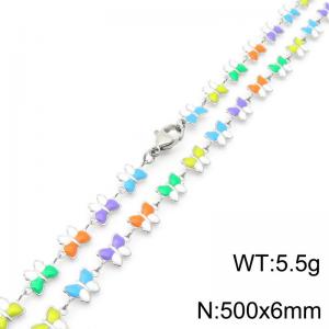 Fashionable Ins style stainless steel colorful butterfly splicing necklace 50cm - KN289210-Z