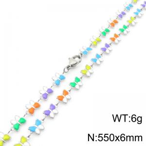 Fashionable Ins style stainless steel colorful butterfly splicing necklace 55cm - KN289211-Z