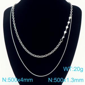 500x1.4MM  Women Stainless Steel O-Chain Necklace Double Chain DIY Waterproof Jewelry - KN290439-Z