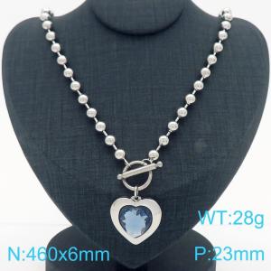 460X6MM Round Bead Chain Stainless Steel Necklace Women's Party Colorful Stone Love Jewelry Silver Color - KN290495-Z