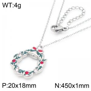 Christmas Wreath Pendant Stainless Steel Necklace For Women Girl Gold Silver Color Party Jewelry Christmas Gift Wholesale - KN290898-GC