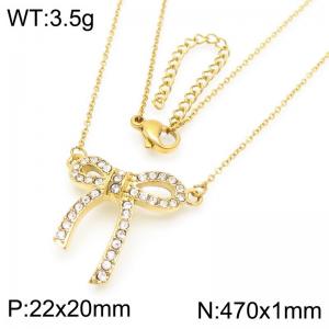 Bow Pendant Stainless Steel Necklace For Women Girl Shiny Zircon Gold Silver Color Party Jewelry Gift Wholesale - KN290921-GC