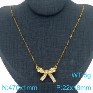 Bow Pendant Stainless Steel Necklace For Women Girl Shiny Zircon Gold Silver Color Party Jewelry Gift Wholesale - KN290926-GC