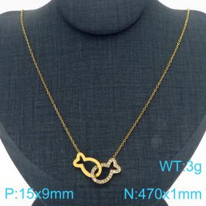 Hollow Double Fish Pendant Stainless Steel Necklace For Women Girl Gold Silver Color Party Jewelry Christmas Gift Wholesale - KN290927-GC