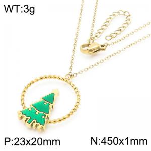 Christmas Tree Pendant Stainless Steel Necklace For Women Girl Gold Silver Color Party Jewelry Christmas Gift Wholesale - KN290931-GC