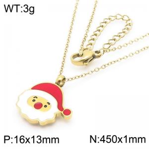 Christmas Santa Claus Pendant Stainless Steel Necklace For Women Girl Gold Silver Color Party Jewelry Christmas Gift Wholesale - KN290937-GC