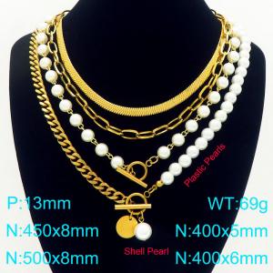 SS Gold-Plating Necklace - KN292463-Z