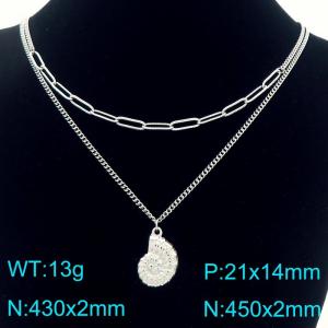 Fashionable ocean style stainless steel conch necklace with double layered design - KN292609-Z