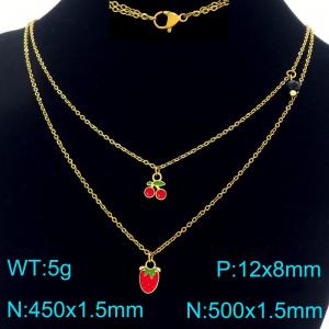 Wholesale Double Chains Necklaces Stainless Steel Beads Beads Fruit Cherry Strawberry Pendant For Girl - KN292961-Z