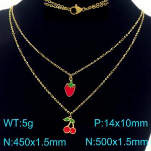 Wholesale Double Chains Necklaces Stainless Steel Beads Beads Fruit Cherry Strawberry Pendant For Girl - KN292962-Z