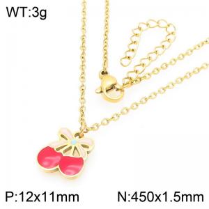 18K Gold Plated Stainless Steel Jewelry Cute Necklace Elephant Cherries Necklace for Women - KN292964-Z