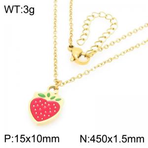 18K Gold Plated Stainless Steel Jewelry Cute Necklace Elephant Strawberry Necklace for Women - KN292965-Z