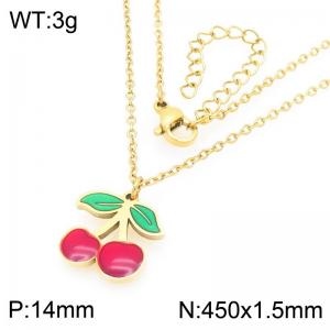 18K Gold Plated Stainless Steel Jewelry Cute Necklace Elephant Red Cherries Necklace for Women - KN292966-Z