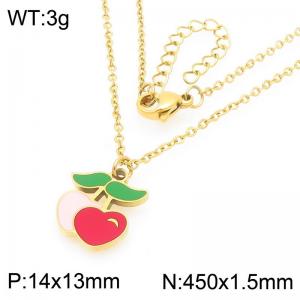 18K Gold Plated Stainless Steel Jewelry Cute Necklace Elephant Red Cherries Necklace for Women - KN292967-Z