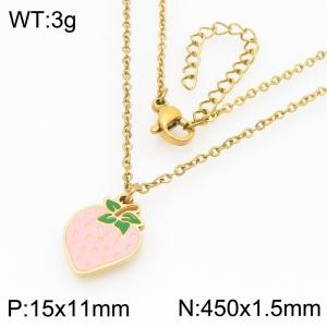 18K Gold Plated Stainless Steel Jewelry Cute Necklace Pink Strawberry Necklace for Women - KN292969-Z
