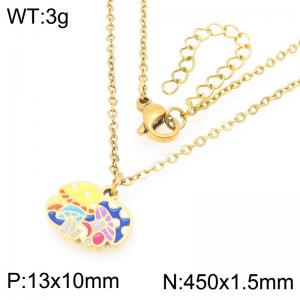 Sweet and Fashion 18K Gold Stainless Steel Mushroom Charm Colorful Oil Drop Design Necklace - KN292972-Z