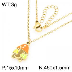 Sweet and Fashion 18K Gold Stainless Steel Mushroom Charm Oil Drop Design Necklace - KN292973-Z