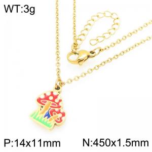 Sweet and Fashion 18K Gold Stainless Steel Mushroom Charm Colorful Oil Drop Design Necklace - KN292974-Z