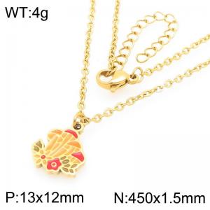 Sweet and Fashion 18K Gold Stainless Steel Mushroom Charm Colorful Oil Drop Design Necklace - KN292975-Z